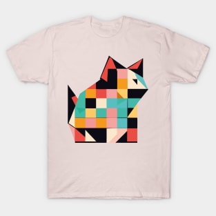 Geometric Cat Colorful Abstract Retro Design T-Shirt